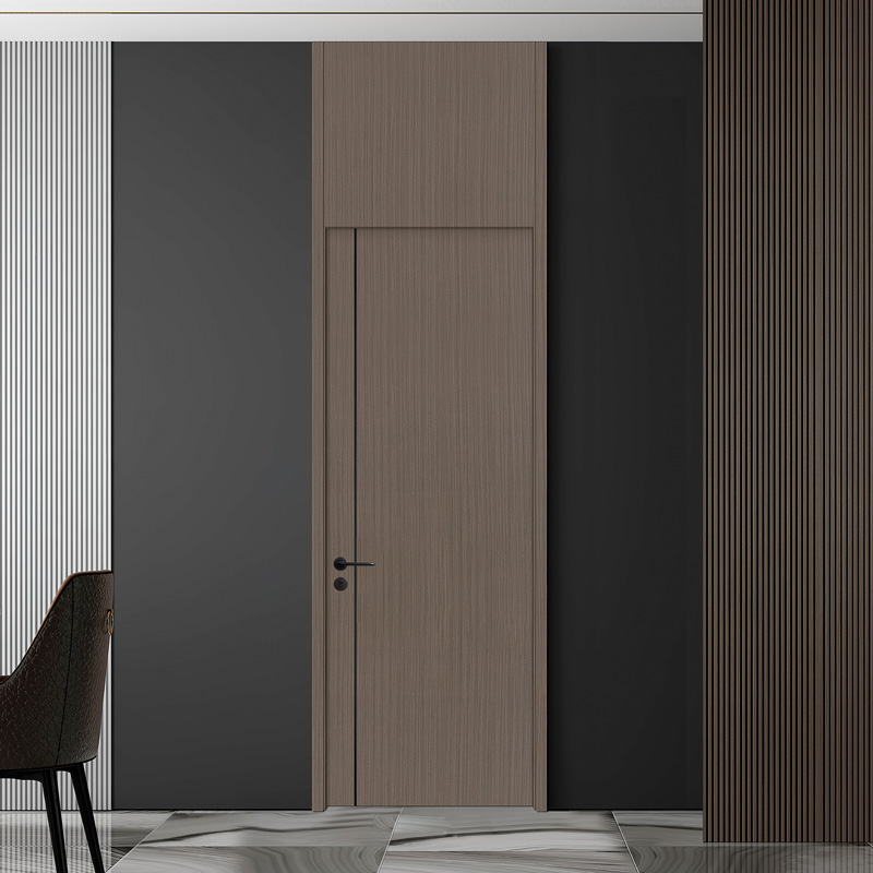 GW-206 Slefuit negru PVC MDF usa din lemn pentru dormitor interior cu linie decorativa din aluminiu negru